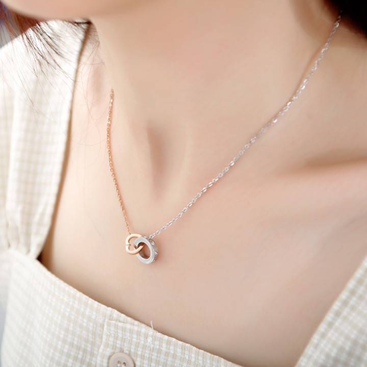 Dây Chuyền Hình Tròn Và Trái Tim 2 Màu Titan Cao Cấp TT 1608