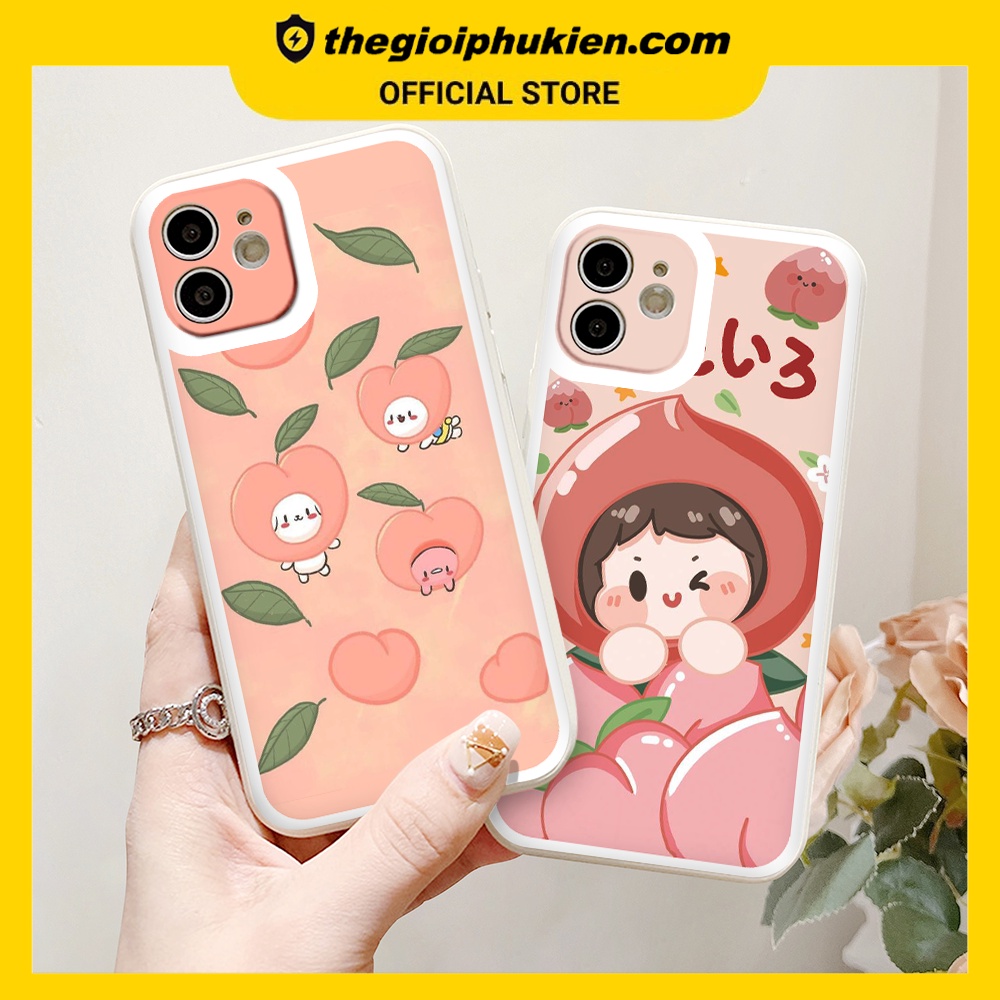 Ốp iphone - Ốp lưng iphone cạnh vuông quả đào dễ thương dành cho ip 6 đến 14promax - ng226