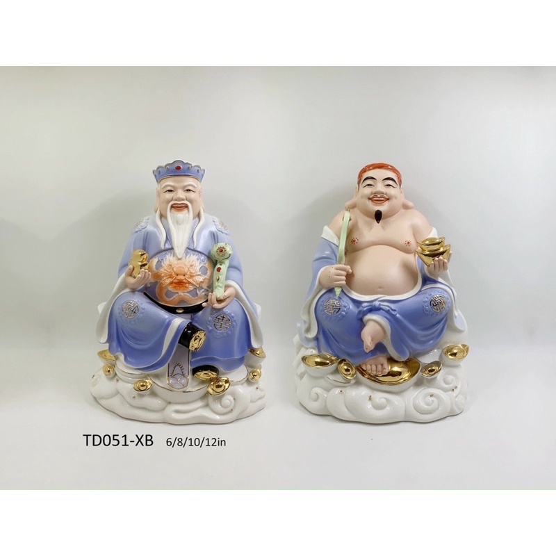 Cặp Tài Địa Sứ Đức Hoá cao 20cm - 8 in - Tượng Thần Tài Thổ Địa Sứ cao cấp
