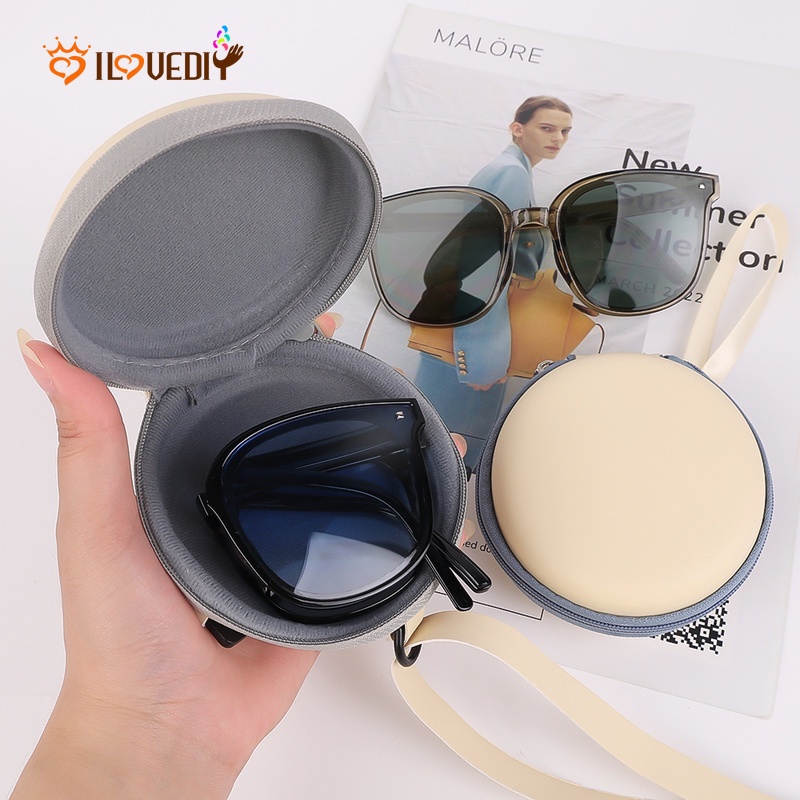 Hộp Đựng Mắt Kính Hình Tròn Có Khóa Kéo Dạng Gập Tiện Dụng