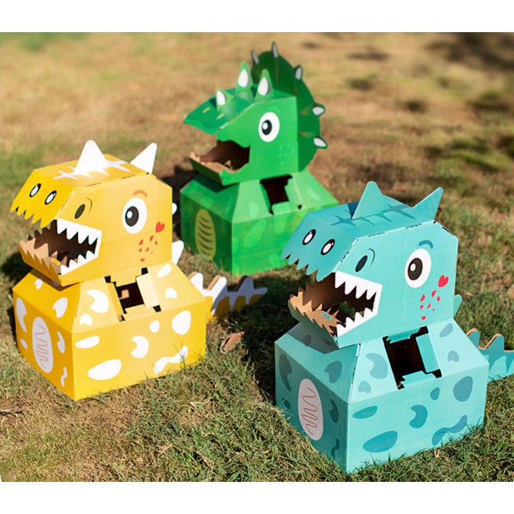Đồ chơi thùng carton khủng long bìa carton tự lắp ghép - Đồ chơi handmade cho bé