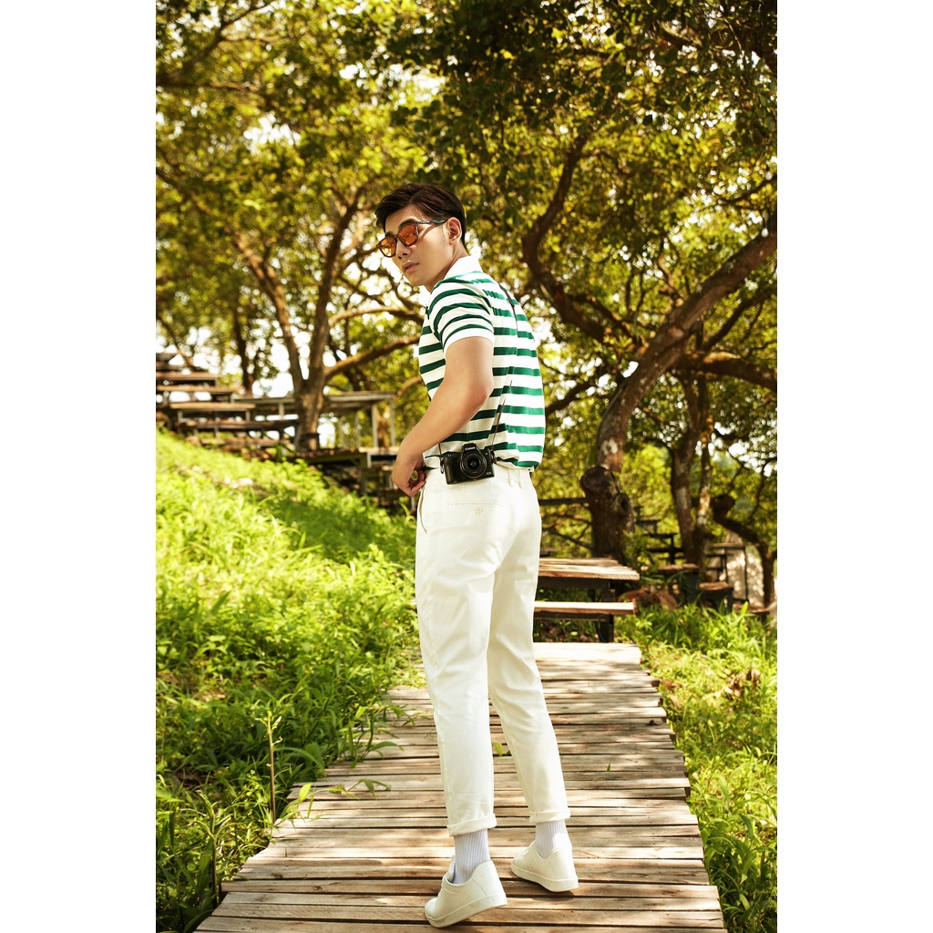 Áo Polo Americus Gosani Sọc Ngang Chất Liệu Cotton Màu Xanh lá Và Xanh Dương