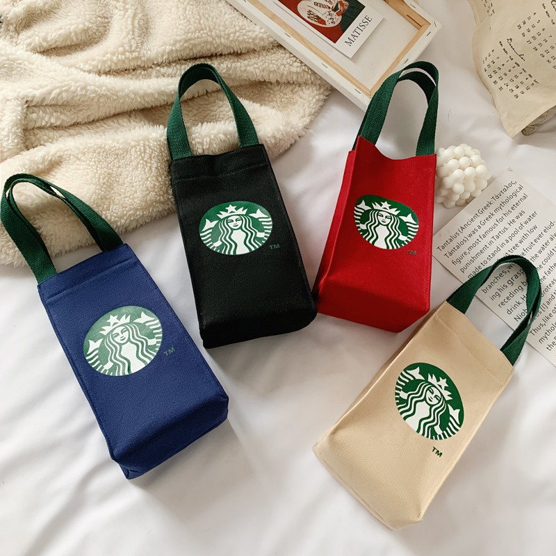 Túi Vải Canvas Đựng Bình Nước Giữ Nhiệt Hình Logo Starbucks Độc Đáo