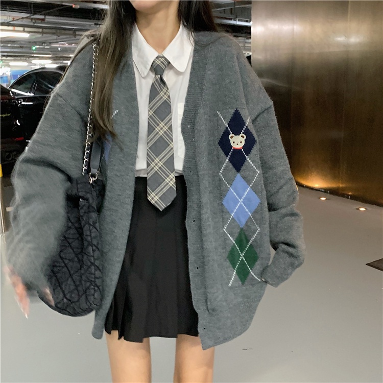 Áo Khoác Cardigan Dệt Kim Tay Dài Dáng Rộng Thêu Họa Tiết Kẻ Sọc Dễ Phối Đồ Cho Nữ | BigBuy360 - bigbuy360.vn