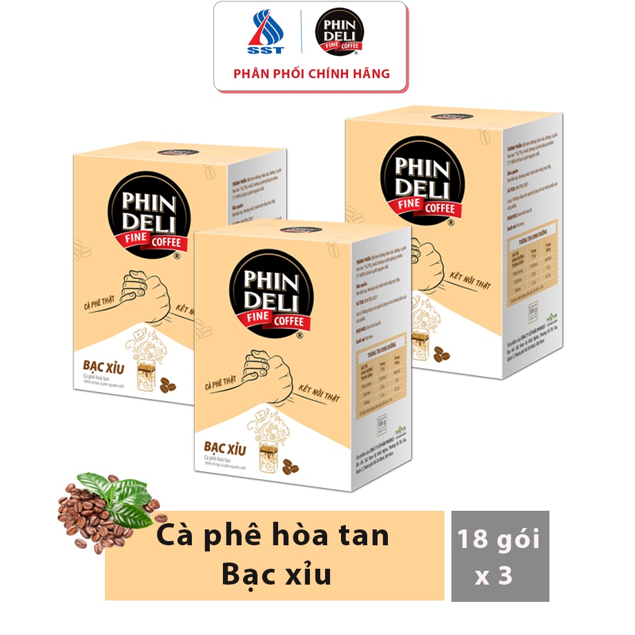 Combo 3 hộp Cà Phê Hòa Tan PhinDeli Bạc Xỉu (17g x 18 gói) - 8936081481174