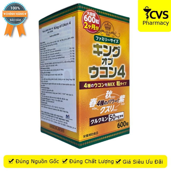 Viên Nghệ King Of Ukon 4 -  Hộp 600 Viên - Hỗ Trợ Bảo Vệ Niêm Mạc Dạ Dày - CVS PHARMACY