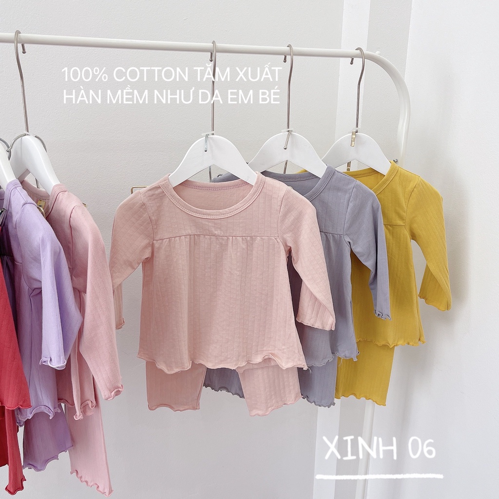 Set 3 bộ thun dài tay bé gái babydoll dễ thương, combo 3 bộ cotton thu đông tay dài bé gái