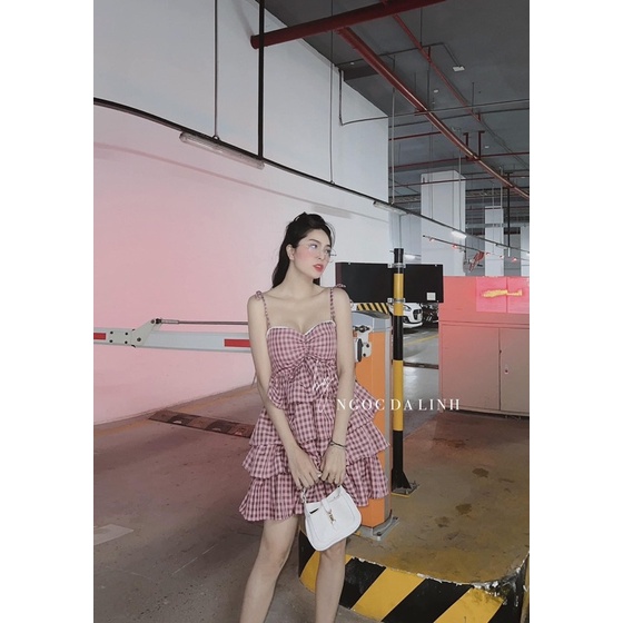 Váy 2 Dây Kẻ Tầng Viền Ngọc Chun Sau Sexy Có Ảnh Thật Kèm Video