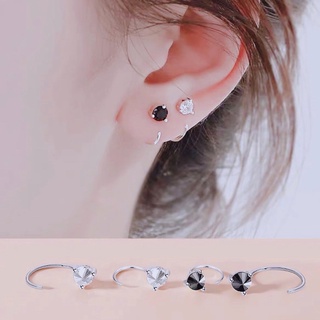 Khuyên tai bạc nam nữ, bông tai bạc đá tròn nhỏ dáng móc đơn giản cá tính Minh Thoa Silver