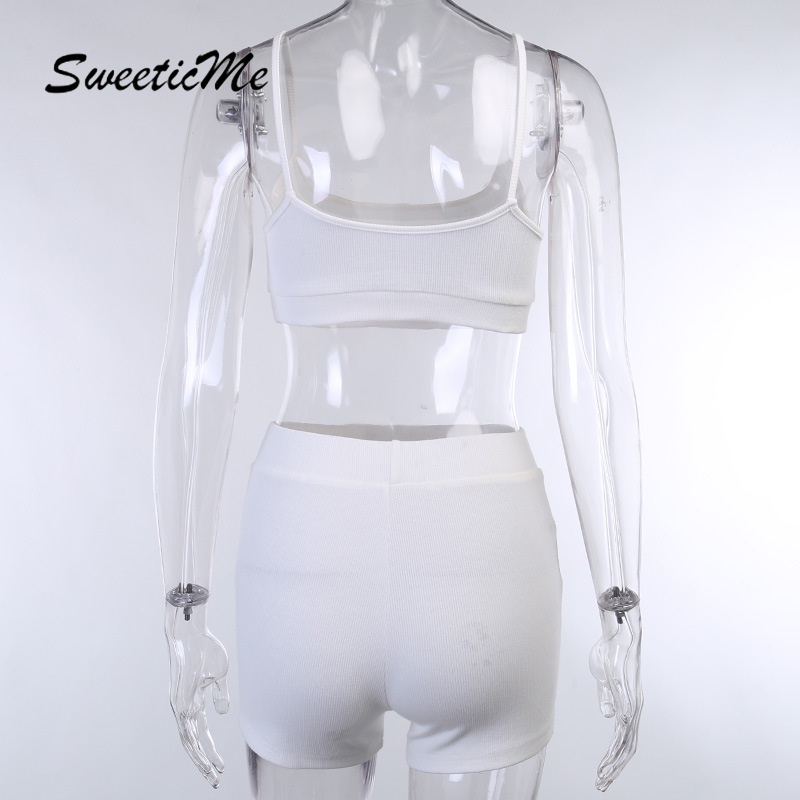 Set áo hai dây croptop và quần đùi phong cách năng động trẻ trung mới dành cho nữ