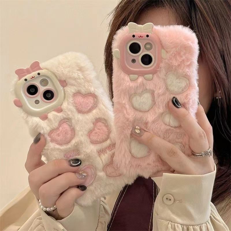 Ốp Điện Thoại Vải Len Phối Lông Mềm Thời Trang Mùa Thu Cho iPhone 14 12 11 13 Pro Max 7 8 Plus 6s XR XS Max