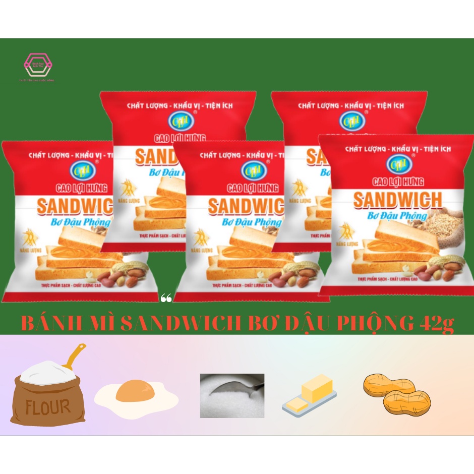 Bánh mì tươi Cao Lợi Hưng,bánh sandwich kẹp bơ đậu phộng_20 cái ăn sáng tiện lợi giá rẻ_bachhoaanhthu_bánh kẹo Việt Nam