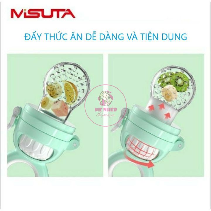 Túi nhai ăn dặm chống hóc Misuta an toàn cho bé gồm 1 túi nhai và 3 núm nhai