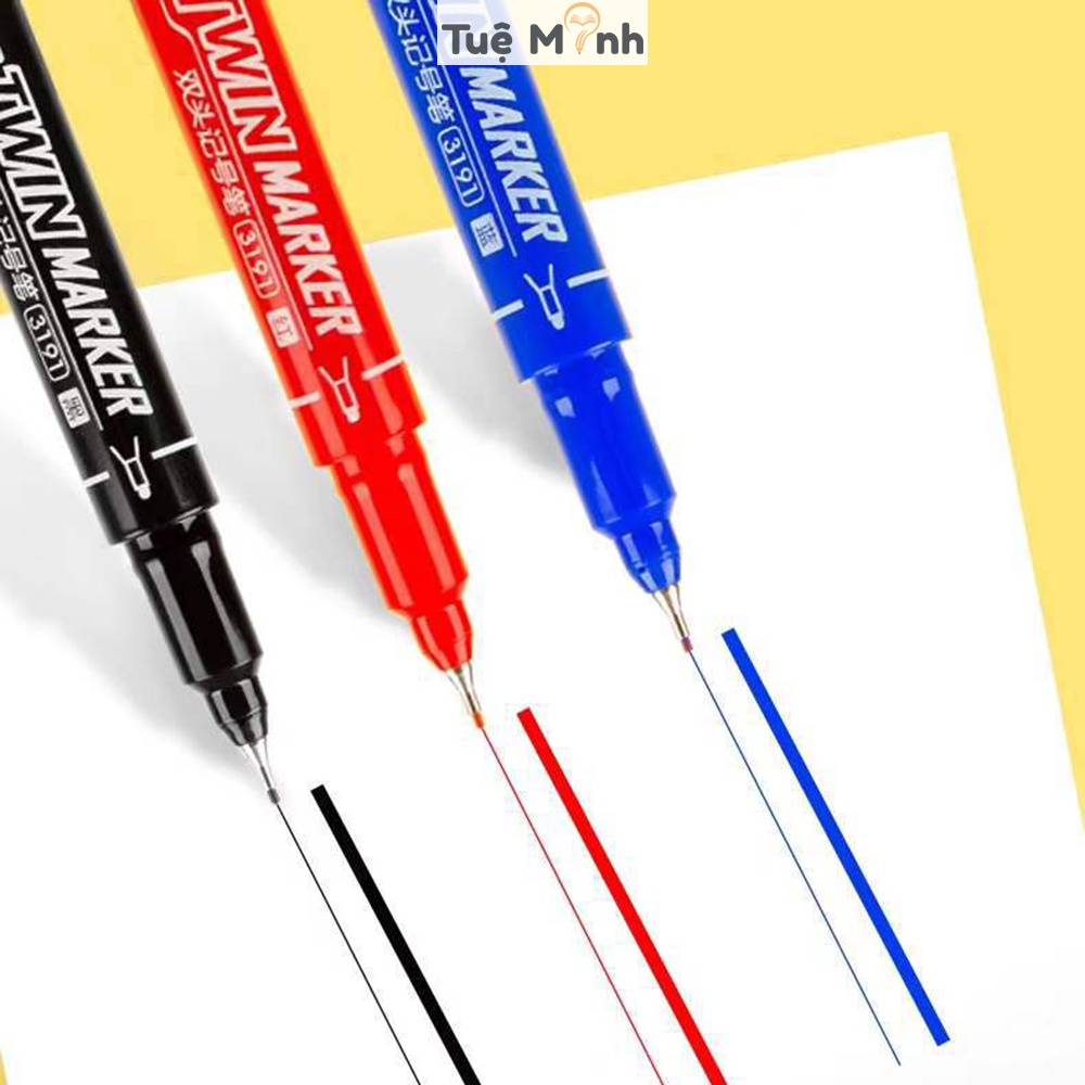 Bút Marker 2 đầu kèm đi nét line, bút viết, vẽ sketch linh hoạt Aihao mực đen/ xanh/ đỏ