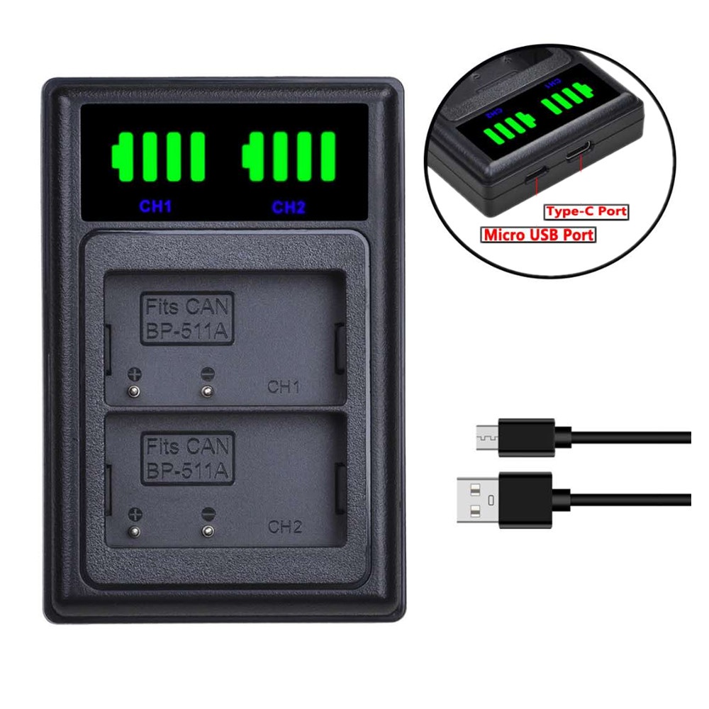 W126S Type-C LCD USB sang Micro USB Bộ sạc kép cho Fujifilm XT30 XT3 X100V W126