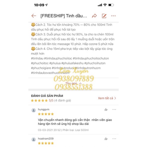 [FREESHIP] Tinh dầu serum phục hồi phủ lụa 1000ml pha hoá chất uốn duỗi nhuộm phủ bóng TVF hoa bưởi bảo vệ tóc bóng tóc