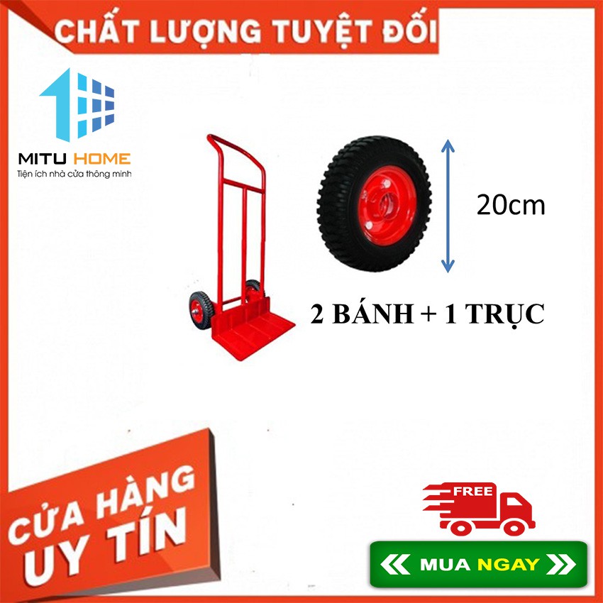 Bánh xe 20cm cao su và trục bánh dùng để thay thế hoặc lắp mới bộ xe kéo, xe đẩy hàng - MITUHOME