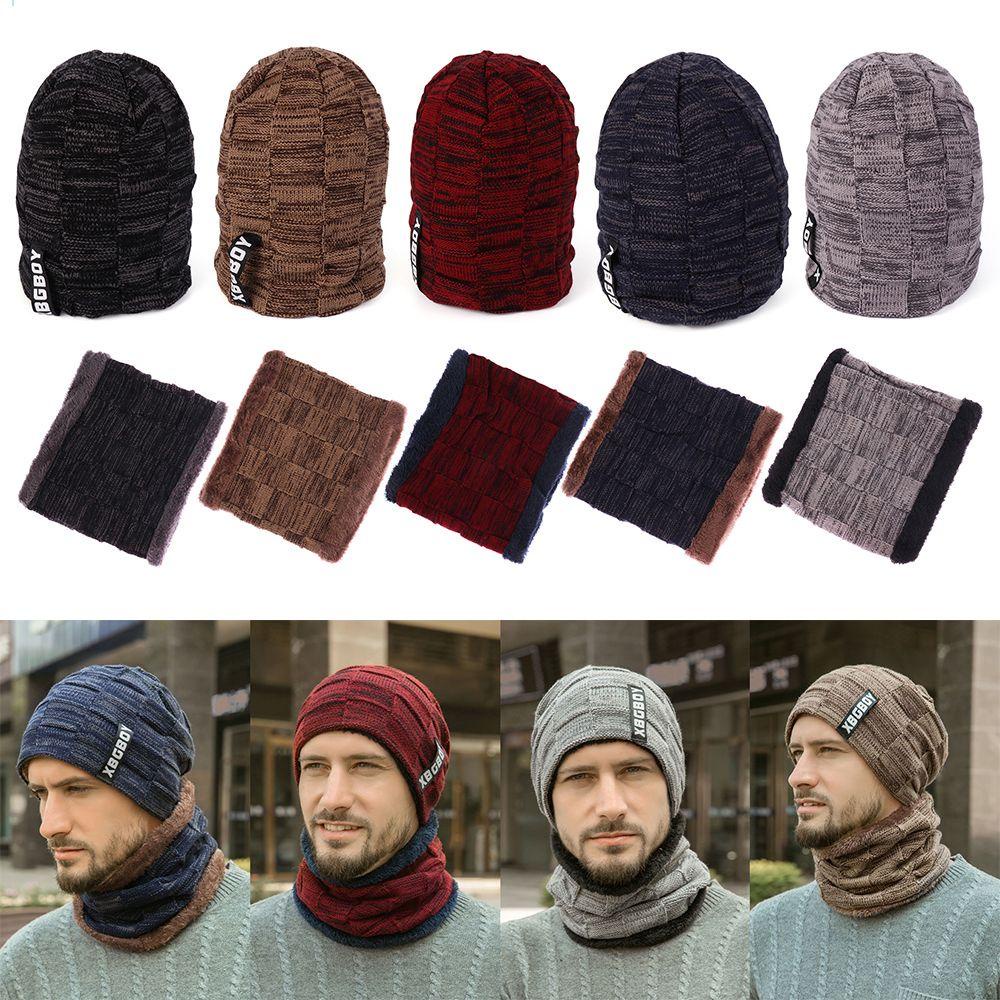 Set Mũ beanie Kèm Khăn Choàng Cổ Dày Dặn Giữ Ấm Họa Tiết Đầu Lâu Cho Nam