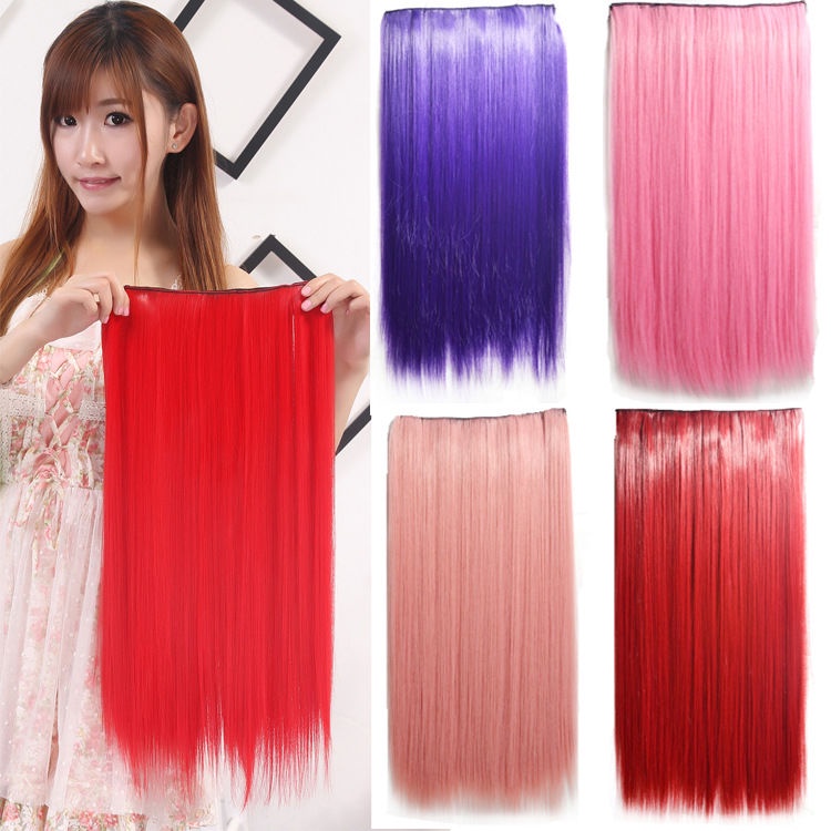 Tóc Nối Giả Thẳng Dài 5 Kẹp Màu Đỏ/Xanh Dương