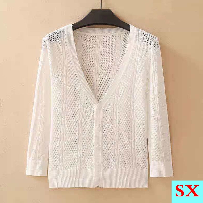 Áo Cardigan Dệt Kim Vải Lụa Mát Mỏng Thời Trang Mùa Hè Dành Cho Nữ