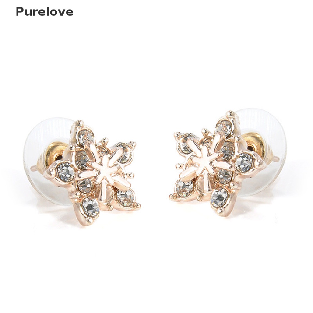 (Purelove) Bông Tai Năm Cánh Hình Bông Tuyết Đính Pha Lê Nhỏ Dễ Thương