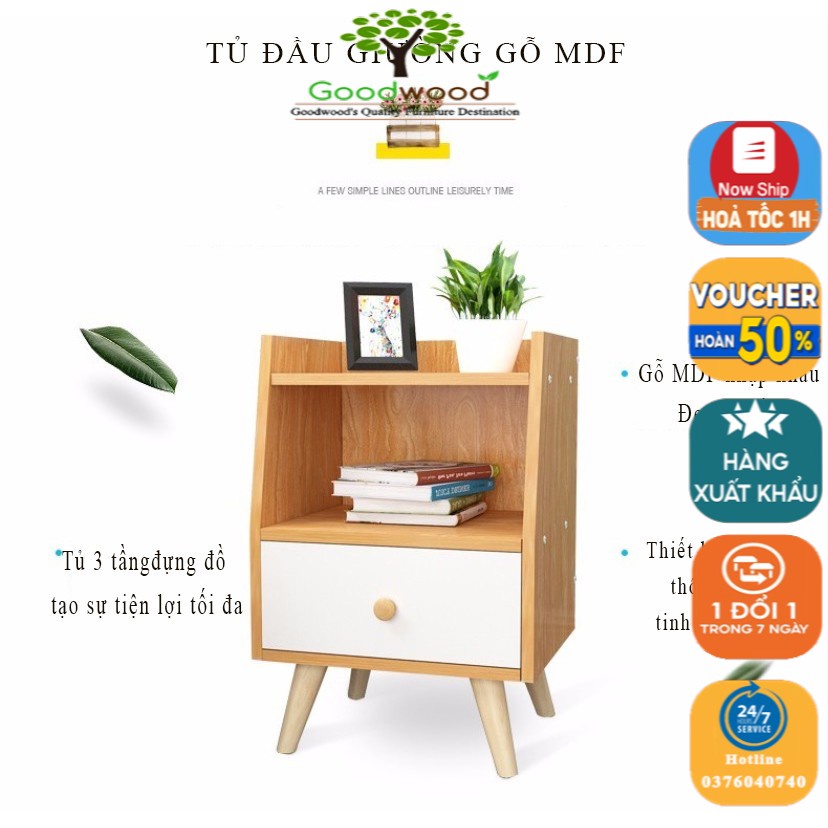 Kệ gỗ tab đầu giường Goodwood 2 tầng tự lắp ráp - TỦ ĐẦU GIƯỜNG GỖ MDF SIÊU BỀN DÁNG CHÂN GỖ SIZE TO