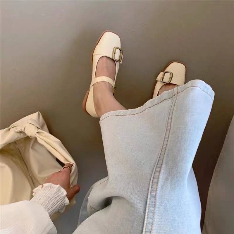 Giày búp bê Marry Jane nữ da mềm khoá bên giày đế bằng