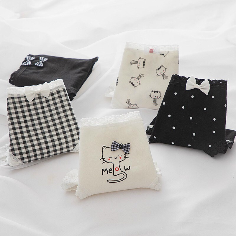 (QLW15) SET 4 Quần Lót Cotton Nữ Sinh Cute Dễ Thương Combo 4 Quần Chip Cạp Thấp Nâng Mông Thông Hơi viền ren