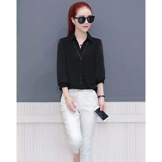 Áo sơ mi nữ phối nút lưng tay voan
