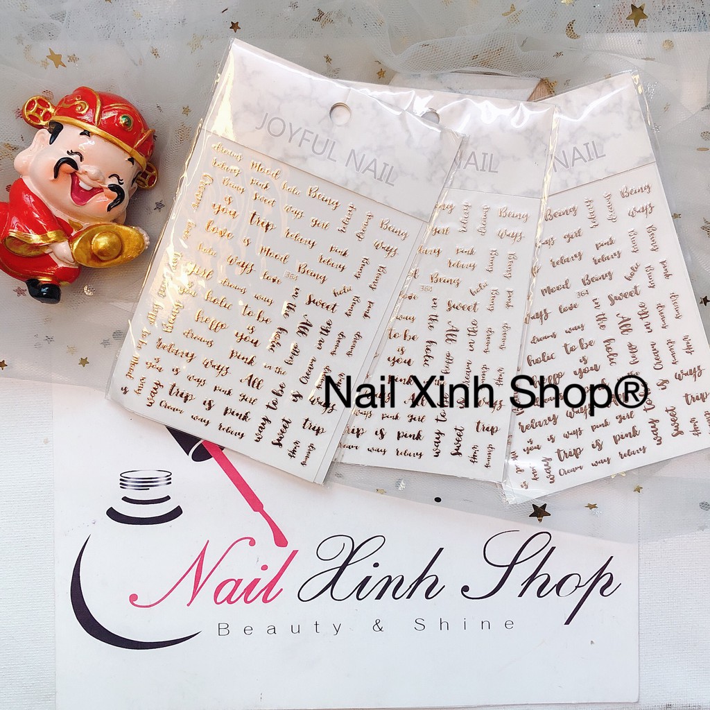 Nail sticker chữ màu gold, phụ kiện nail chuyên dụng, nail art