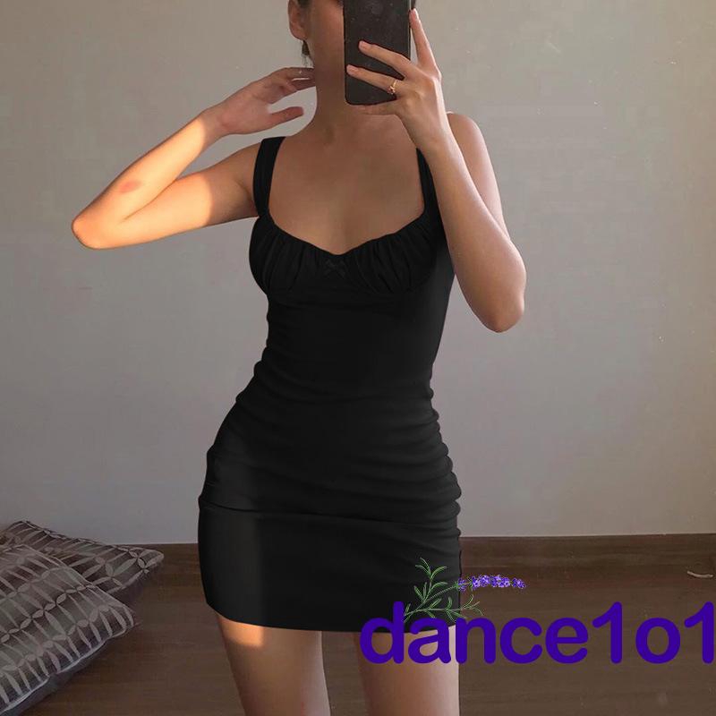♛loveyourself1♛-Female Dress Women’ s Round Neck Sleeveless Dress Solid Color One-Piece for Girls( White/Black, S/M/L)
