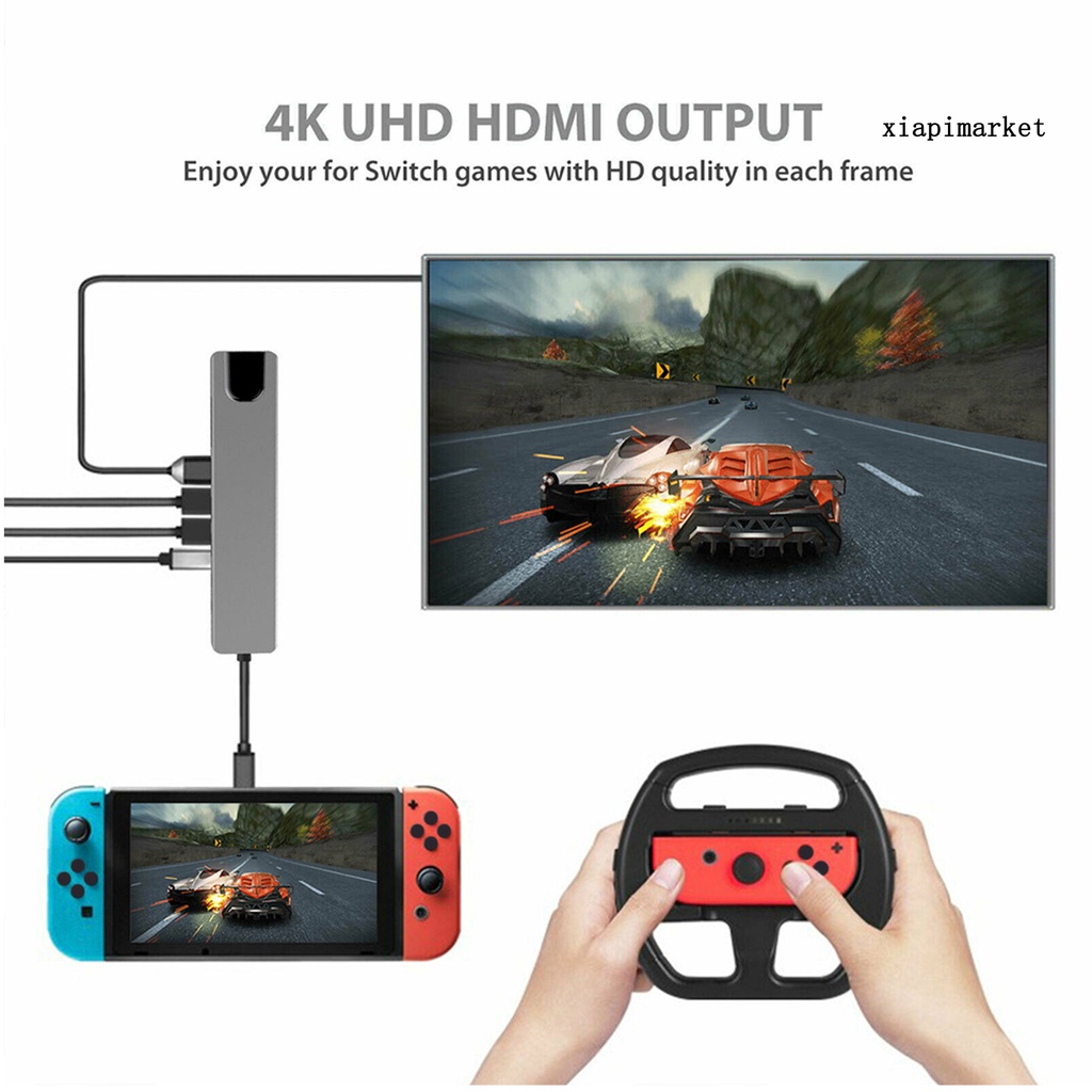 LOP_USB-C Hub Portable Multi-port 6-in-1 Type-C Adapter with 4K HDMI-compatible RJ45 Ethernet Lan for Nintendo Switch