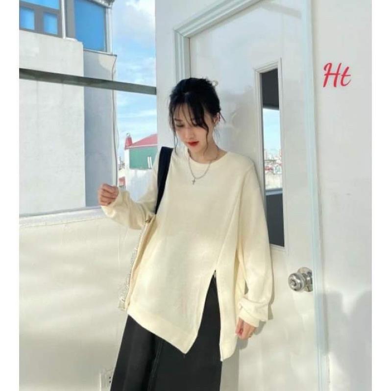 Áo nỉ dài tay xẻ tà lệch bên Ht