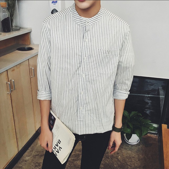 Áo sơ mi kẻ sọc cổ tàu | BigBuy360 - bigbuy360.vn