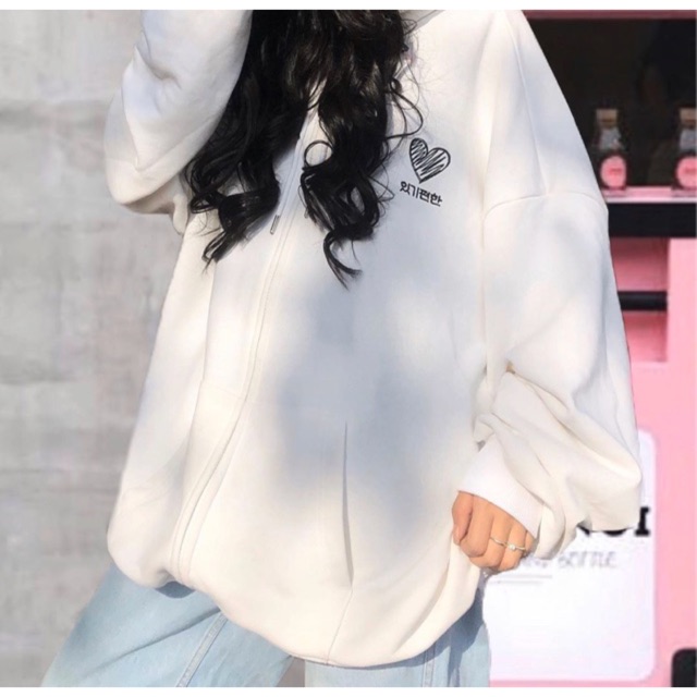 Áo khoác hoodie nỉ dây kéo form rộng HEART Ulzzang (ẢNH THẬT)