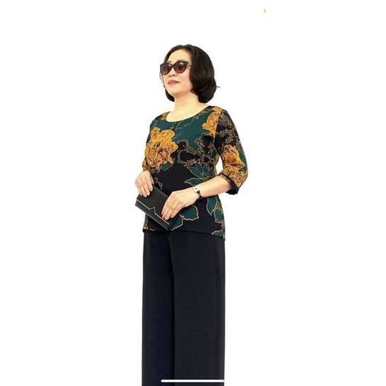 Áo trung niên nữ Anmyshop, áo kiểu cho mẹ chất lụa Hàn form xuông, tay lỡ, dáng dài