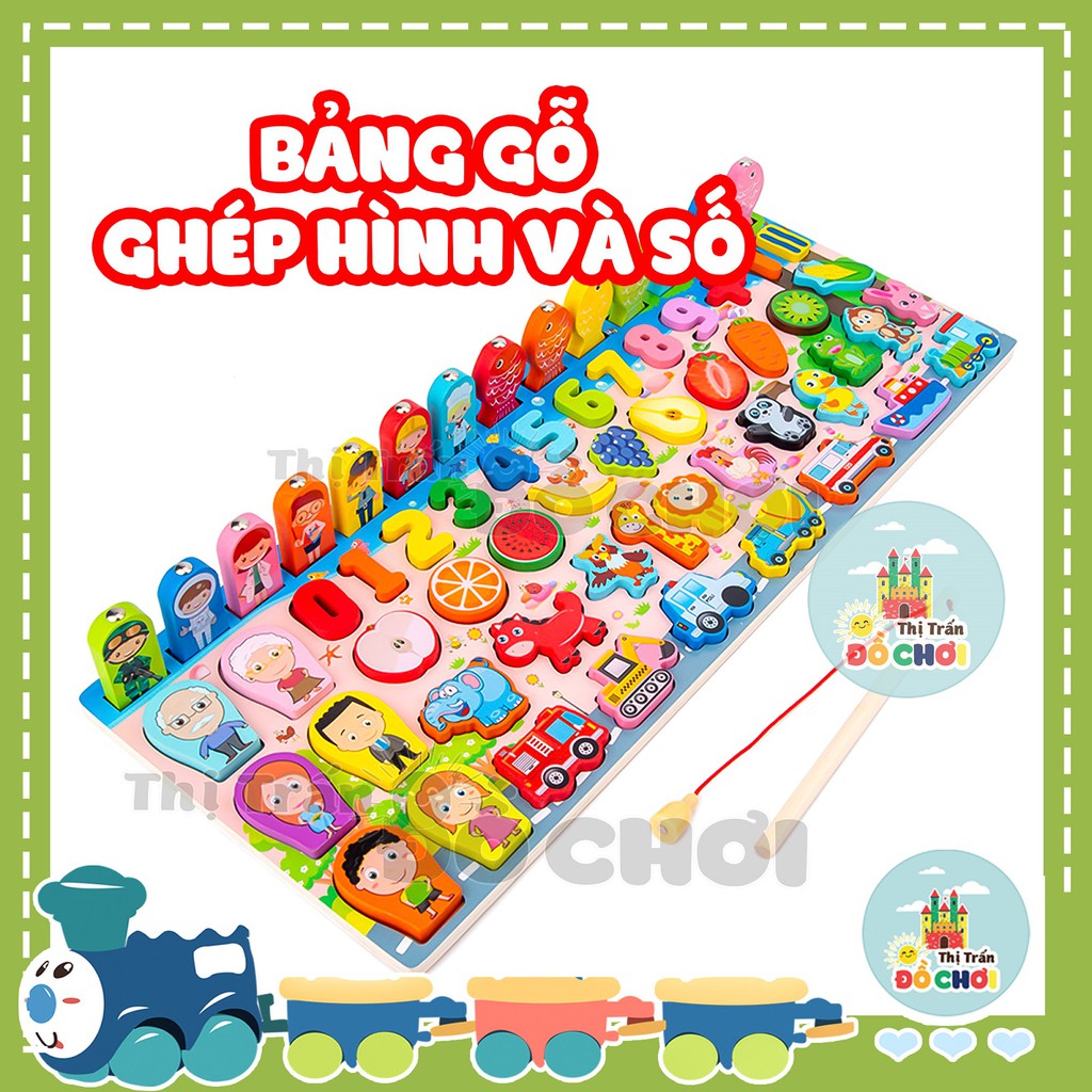 Bộ đồ chơi học tập cho bé bảng ghép hình và số bằng gỗ kèm câu cá nam châm 36 chi tiết 9650 - Thị trấn đồ chơi