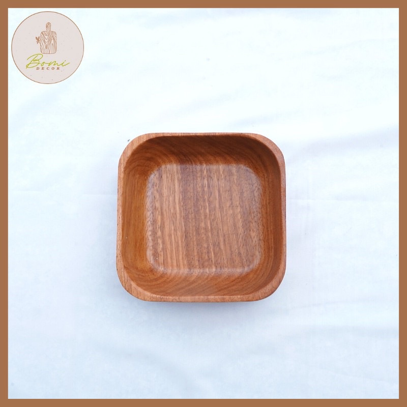 Tô gỗ decor BOMI - Tô gỗ đựng đồ ăn gỗ đỏ hình vuông siêu đáng yêu BOMK76