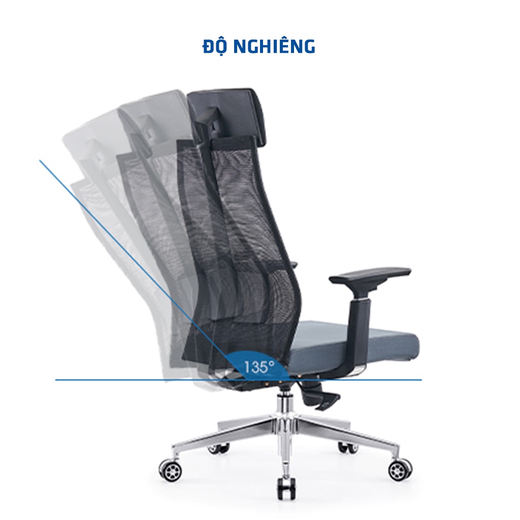 Ghế công thái học GOVI Ergonomic Plato PL15 -Tựa đầu cố định, tựa tay nâng hạ, mâm ghế cố định