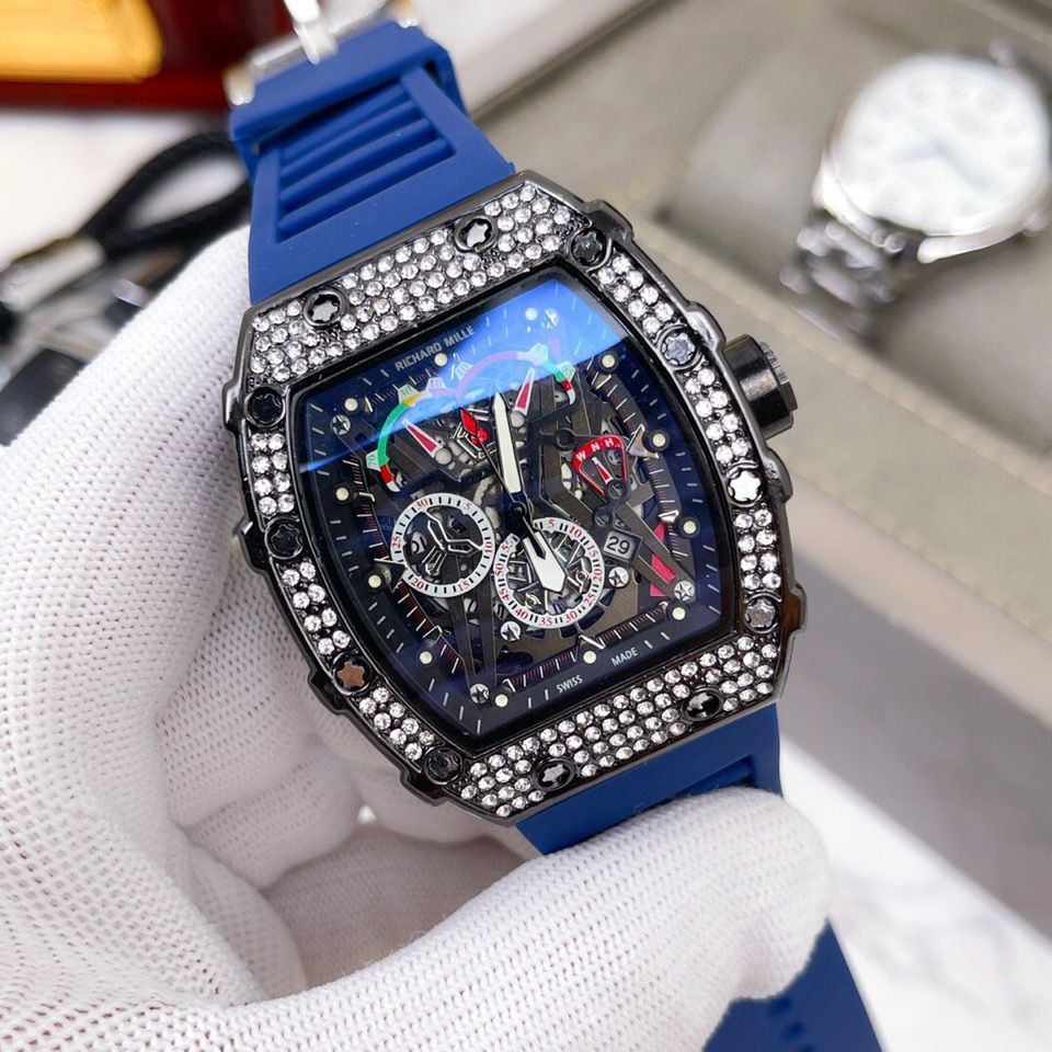 Đồng Hồ Cơ Dây Silicone Đính Kim Cương Thời Trang Cho Nam Nữ