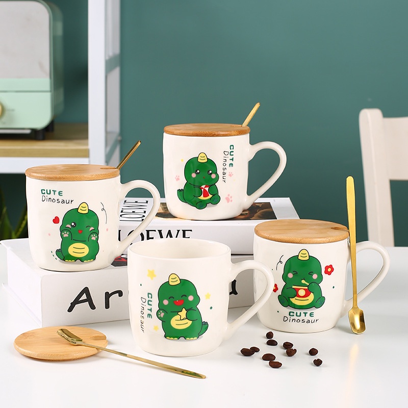 Ly sứ có nắp dễ thương DINOSAUR khủng long xanh cực đẹp