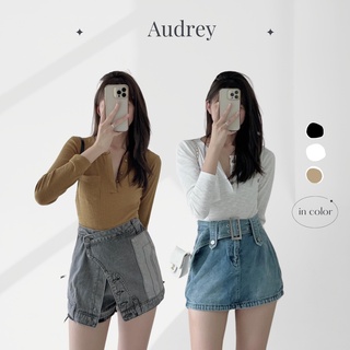 A1533 áo thun tăm nữ audrey cổ tròn cài cúc dài tay dáng ôm