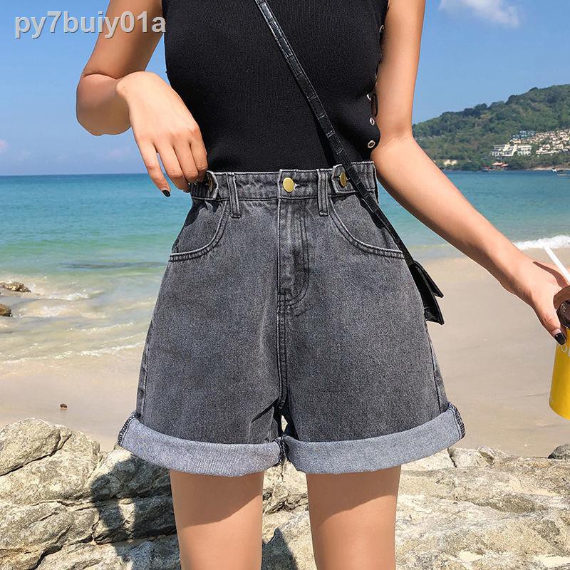 quần short denim cạp cao nữ sinh hè 2021 Phiên bản Hàn Quốc của ống rộng ôm vừa vặn phù hợp với tất cả các kiểu đa