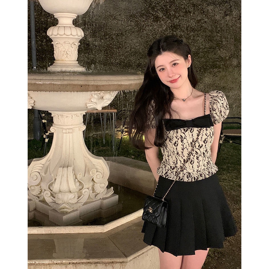 Áo Sơ Mi Ngắn Tay Đính Nơ Họa Tiết Hoa Phong Cách Pháp Mẫu Mới 2022 Thời Trang Mùa Hè Cho Nữ