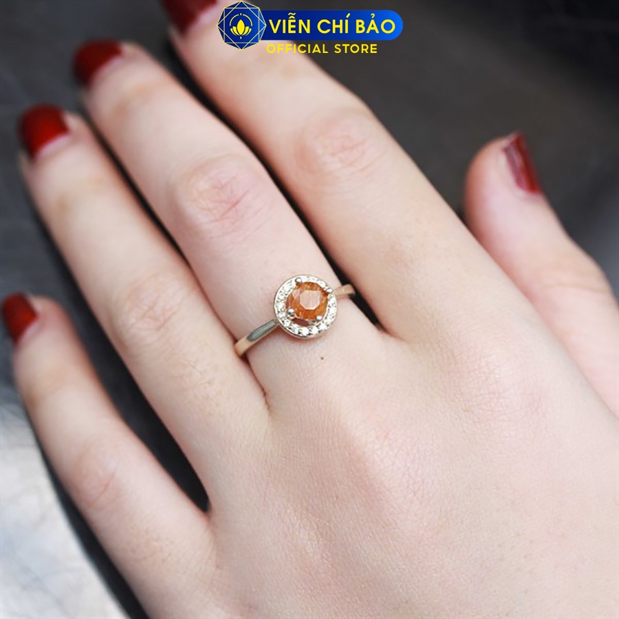 Nhẫn bạc nữ tóc nâu viền đá tròn chất liệu bạc 925 thời trang phụ kiện trang sức Viễn Chí Bảo N600030