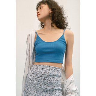 LIBÉ - Áo hai dây mảnh dáng ôm ngang eo màu xanh dương