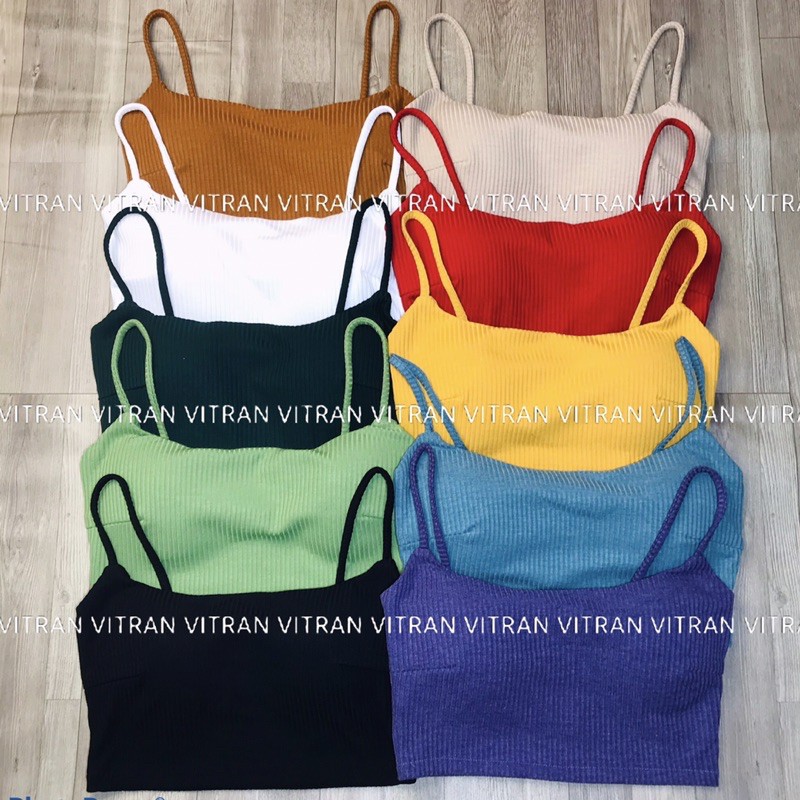 ÁO HAI DÂY CROPTOP THUN GÂN CÓ ĐỆM MÚT