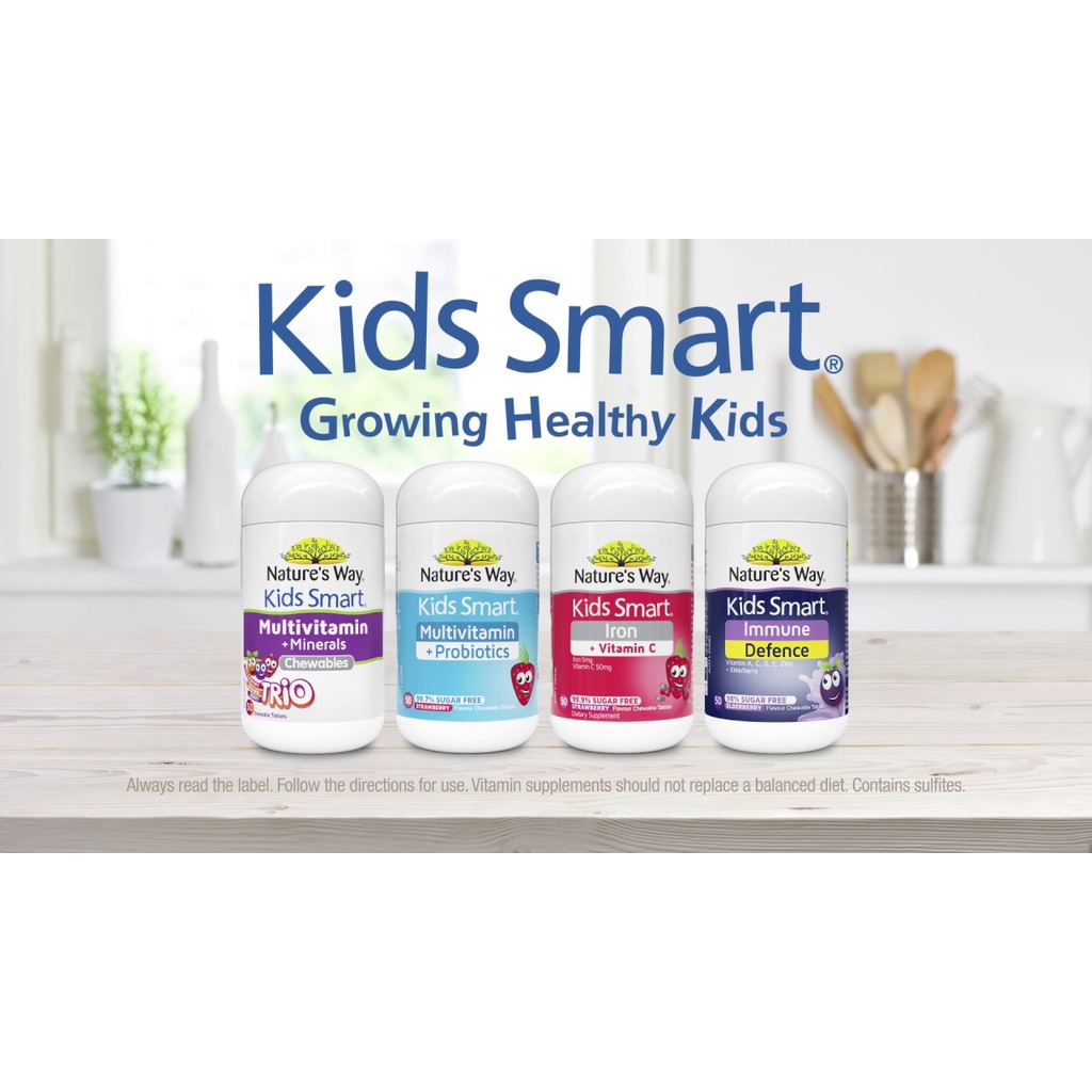 [Hàng chuẩn Úc] Viên nhai bổ sung sắt và vitamin C cho bé Nature's way kids smart iron + vitamin c chewables 50 viên