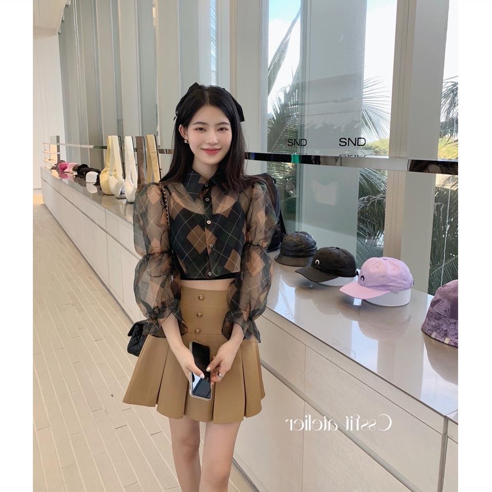 AMOI Áo Sơ Mi Chiffon Tay Dài Họa Tiết Kẻ Sọc Phong Cách Retro Thời Trang Cho Nữ