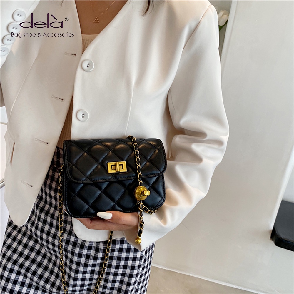 Dela Túi Xách Đeo Vai Hình Vuông Cỡ Nhỏ Màu Trơn Đính Kim Cương Giả Phối Dây Đeo Sợi Xích Thời Trang Cho Nữ Màu Sắc